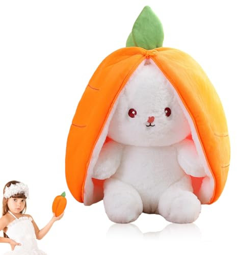 Funmo Hase Plüschtier Verstecken Rosa, Plush Hasen Erdbeeren 18cm, Plüschtier Hase, Hasenpuppe, Hasenplüsch, Weiches Plüsch-Kaninchen-Spielzeug, Kuscheltier Osterhase Puppe Geschenk für Kinder
