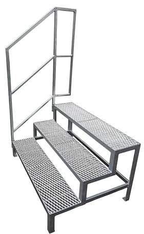 3 Stufen Stahltreppe mit Geländer Freistehend Außentreppe Breite 100 cm Höhe 60 cm verzinkt Premium Qualität
