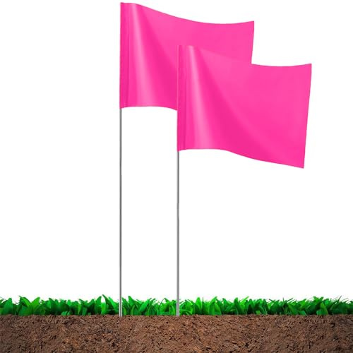 20Pack Pink Marking Flags, JIZHGRAD 15x4x5 Inch Marker Flags Use for Yard & Lawn, Boundary & Dog Training, Survey & Landscape, Sprinkler & Surveyor, Garden & Construction, High Visibility, Sturdy, Versatile, UV & Weather Resistant