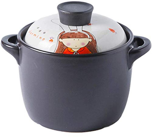 Cartoon Ceramic Casserole Dish Non-Stick stew Round Ceramic Casserole with lid Heat-Resistant Clay Pot for Rice Cooker Large Capacity Soup Pot Soup Pot A 1l