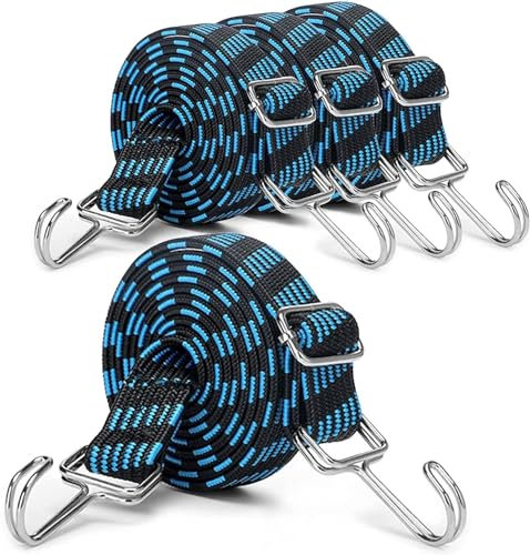 Spanngummi mit Haken,Expander mit Haken,Verstellbar, Gummi Expander Gummizug, Breit Gepäckspanner, zum Fahrrad, Motorrad, Transporter (Blau) 4 Stück,2Meters