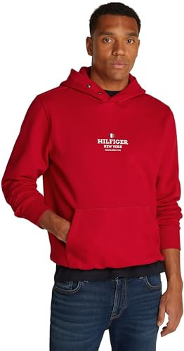 Tommy Hilfiger Felpa Uomo con Cappuccio, Multicolore (Medium Red), M