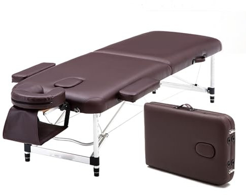 CAFIEDR Professionelle klappbare Massageliege aus Memory-Schaum, tragbar, mit Tragetasche, mit höhenverstellbarer Armlehne, Tragetasche (braun 185 x 60 cm)