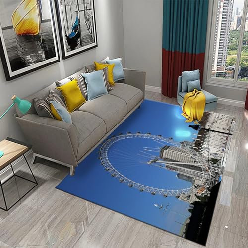 3D Illusion Teppich Optischer Täuschung Bodenmatte London, England, Nachtansicht Wohnzimmer rutschfest Fußmatten Vielseitige Wohnaccessoires - Polyester-Soft-Touch, 60 X 90 cm -6F1O0Q6Z0A6
