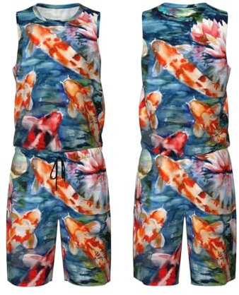 Weltkarte Herren-Basketballuniform-Set – Premium-Basketball-Trikot, Shorts für sportliche Leistung, Basketball-Trainingsausrüstung, atmungsaktive Basketball-Kleidung, fisch, XXXL