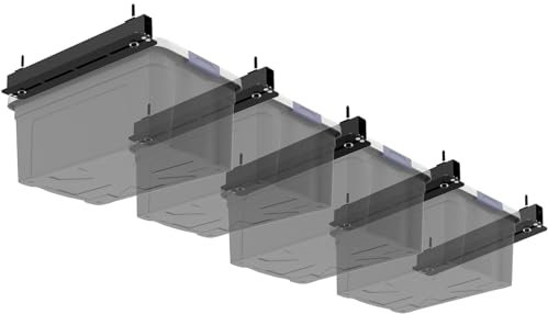 Fixirons 5 Pack Overhead Storage Rack, Ceiling Rack for Utility Bins Organization, Heavy Duty Garage Storage Supports Most Containers (for 4 Bins)