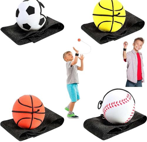 4 Stücke Sport Handgelenk Ball, Ball Mit Schnur, Ball Mit Schnur Kinder, Springball, Springball Mit Schnur, Ball Kinder, Ball An Schnur, Ball An Schnur Kinder, Tennisball Mit Schnur, Handball Kinder