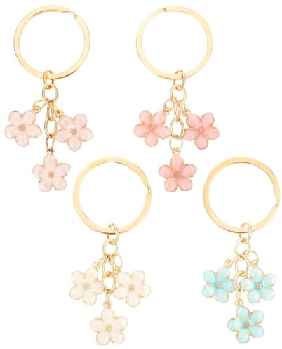 4 Stück Niedliche Blumen-Schlüsselanhänger Schlüsselanhänger Blume Aesthetic Blume Schlüsselanhänger Tasche Anhänger Cute Schlüsselanhänger Blume Kirschblüten Blumen-Schlüsselanhänger für Frauen