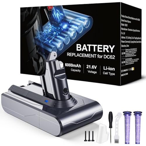 Battery Replacement for Dyson V6,6000mAh Battery Compatible with Dyson V6 DC62 DC61 DC59 DC58 DC72 DC74 SV03 SV05 SV06 SV07 SV09 Animal Absolute Trigger Fluffy Total Clean Cordless Vacuum