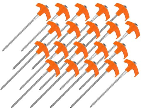 Pack of 20 Screw Pegs Tent Pegs Camping Ground Anchor Attachment Tarpaulin Cover 30 cm Fixing Peg