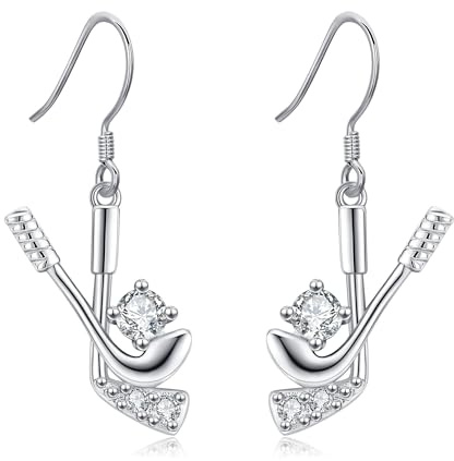 Ohrringe mit Pickleball/Tennis/Hockey/Mikrofon/Rollschuhlaufen/Gitarrenmotiv Sterlingsilber baumelnde Sport/Musik Ohrringe für Damen Sport/Musik Schmuck für Damen