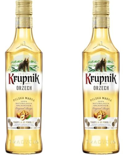 Krupnik Nut - Hazelnut and Walnut Flavor, Polish Nutty Vodka Liqueur 28% ABV 50cl (Pack of 2)