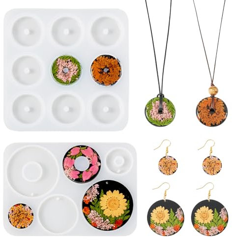 PandaHall 2 Stück Scheibenperlen Harz Gießformen Silikon Anhänger Formen Schlüsselanhänger UV Epoxidharz Ohrringe Schmuckherstellung