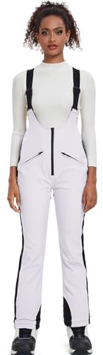 ALSOGO Damen Snow Bibs Isolierte wasserdichte Winddichte Skihose Overall Winter Snowboarding Hose Warmhalten Bequem Weiß S