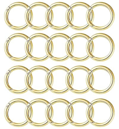 20 Stück Runde Karabiner Schlüsselanhänger, 30mm Schlüsselring Feder-O-Ringe, Spaltring Druckknopf Clip für Schlüsselring Tasche, Geldbörse,Zubehör Karabinerhaken (helles gold, 30mm)