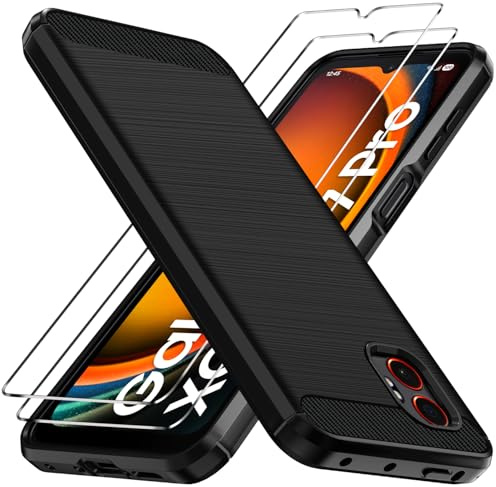 ivoler Hülle für Samsung Galaxy Xcover 7 Pro mit 2 Stück Panzer Schutz Glas, Militärischer Stoßfest Handyhülle, Dünne Weiche TPU Silikon Kratzfest Schutzhülle Anti-Fingerabdruck Case, Schwarz