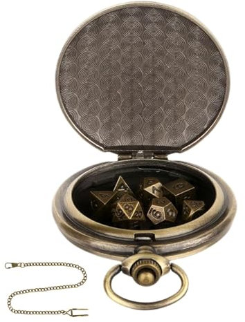 Jlobnyiun Taschenuhr-Würfelspiel – kleine polyedrische Metallwürfel, polyedrische Leichtmetall-Würfel | Vintage-Würfelspiel-Zubehör mit Kette für Männer und Frauen Spieler