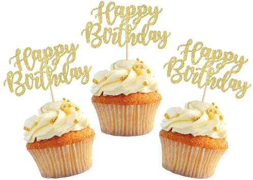 SYKYCTCY 24 Pack Happy Birthday Cupcake Toppers Glitter Celebrating Birthday Cupcake Picks for Baby Shower Kids Birthday Theme Party Cake Decorations Supplies