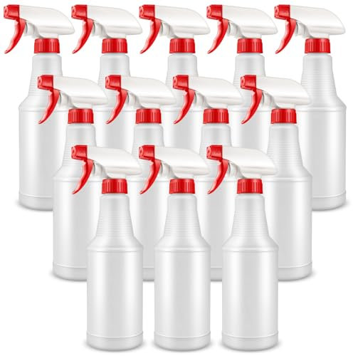 DIYSELF 16oz Spray Bottles 12 Pack, Reusable Spray Bottles for Cleaning and Plants, Squirt Bottles, Spray Bottle for Cats, Chemical Resistant Heavy Duty Spray Bottle with Adjustable Nozzle