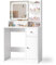 Xbro Toeletta da Trucco, con Luci LED Regolabili 3 Colori, Postazione trucco, 5 Scomparti Aperti, 1 Cassetto e 1 Armadietto, Tavolo da Trucco Compatto 80x40x136cm, Bianco