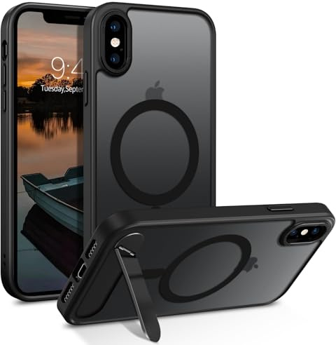GUAGUA for iPhone Xs Max Case with Stand, Magnetic Cases with Foldable Invisible Stand Translucent Matte Back Slim Protective Shockproof Kickstand Phone Case for iPhone Xs Max 6.5, Black
