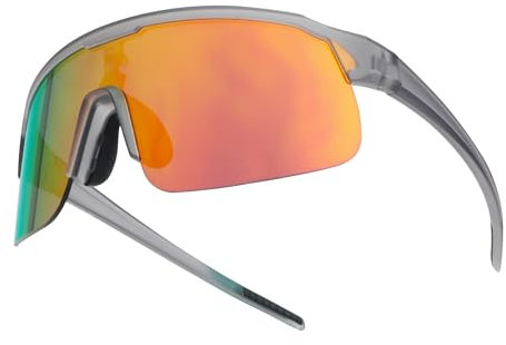 UVTQSSP Fahrradbrille, Ultraleichte Unisex-Sportbrille, TR 90 unzerbrechlich rahmenlos polarisiert winddicht Outdoor UV400 Schutz Sport Sonnenbrille, Grau Rahmen/Orange Linse