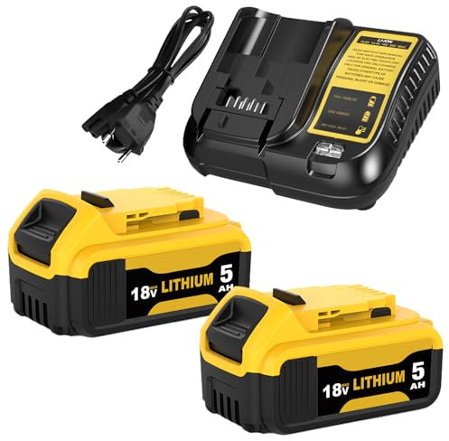 2X Remplacement pour Dewalt 18V 5,0Ah/5000mAh 18V Batterie + pour Dewalt Chargeur 10.8-20V 3A DCB182 DCB180 DCB184 DCB200 DCB182 DCB181 DCB201 Goodexo