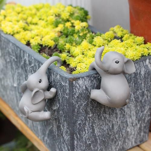 Wjwumha 2Pcs Cute Climbing Elephant Statues Plant Pot Hang Figurines Resin Flower Pot Hanging Decorations Garden Balcony Yard Decoration