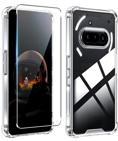 zZjoOoj Étui pour Nothing Phone 3a - Avec coins de protection anti-chocs + 1 film de protection d'écran en verre trempé - Cadre en TPU souple + arrière en polycarbonate rigide - Coque de protection