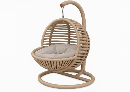 Generisch La Tahzen Katzenschaukel - Hängesessel für Katzen und kleine Hunde - 45 x 45 x 70 cm - Farbe Weiß - Handgefertigtes Haustiermöbel mit Plüschkissen (Beige)
