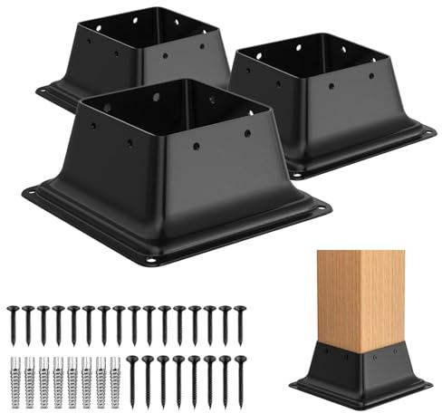 3 bases de poste de 10 x 10 cm, internas de 9 x 9 cm, soporte de poste de acero con recubrimiento en polvo resistente, apto para 4 x 4 anclajes de postes de madera estándar, base de postes de terraza