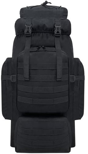 Vaupan 80L Wanderrucksack Herren Campingrucksack, wasserdichter militärischer taktischer MOLLE-Rucksack, Angriffspackung mit großer Kapazität für Überleben im Freien, Trekking, Reisen (Schwarz)