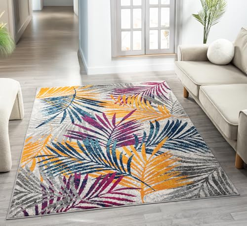 San Marino Multicolour Tropical Leaf Modern Area Rug, Botanica, 160x230cm