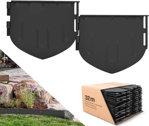 Flexible Rasenkante Kunststoff (32 m, Schwarz) - Höhe 13 cm - Unsichtbare Raseneinfassung aus recyceltem Plastik - Einfach zu montieren - Stabile Beeteinfassung Beetumrandung Garten Pflasterkante