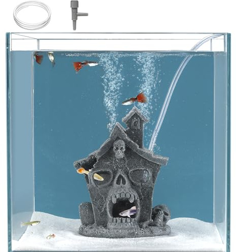 Carefree Fish Aquarium Haunted House Halloween Ghost Decor Fish Tank Bubbler with 6Ft Tubing and Tiny Air Stone（No Included Air Pump