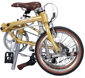 Dahon Boardwalk D7 Klappfahrrad für Erwachsene 16 Zoll Faltrad mit 7 Gang Schaltung, Faltbares Citybike für Pendler und Reisen, Goldgelb