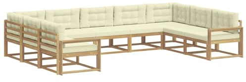 vidaXL Outdoor-Sofagarnitur mit Kissen 9 pcs Weiß und Creme, Zeitgemäße Gartenmöbel, modernes Sofa-Set, gemütliche Lounge für den Pool, Sitzgruppe für den Garten
