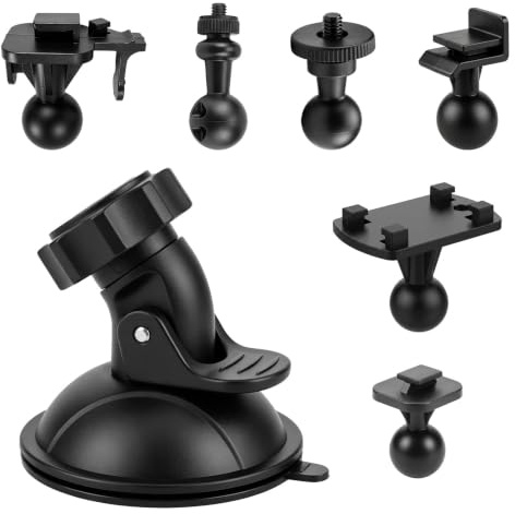 Mowpiny Support Dashcam Voiture, Support à Ventouse pour Caméra Embarquée | Support Caméra Embarquée Universel, avec 6 Adaptateurs, pour Pare-Brise ER Tableau de Bord, Rotation à 360 Degrés