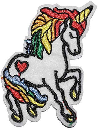 TENNER.LONDON Unicorn Iron on/Sew On Embroidered Patch Applique Rainbow heart Embroidery Animal Motif transfer