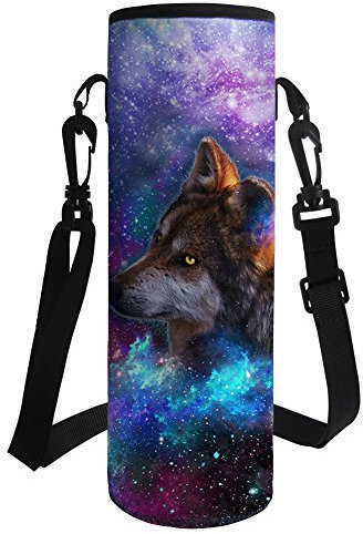 HUGS IDEA Housse en néoprène isotherme pour bouteille d'eau Motif loup galaxie