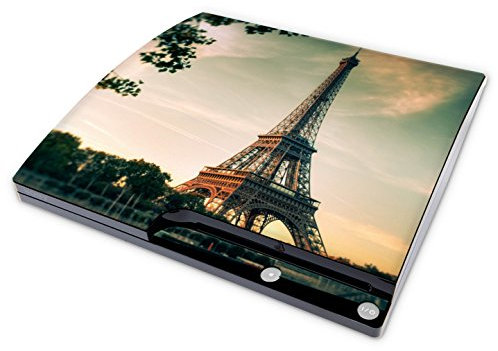 Skins4u Aufkleber Design Schutzfolie Vinyl Skin kompatibel mit Sony PS3 Playstation 3 Slim Konsole Paris