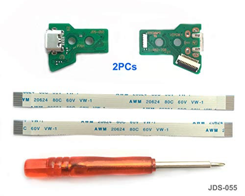 2 Stück JDS-055 Ersatz-Ladeanschluss Micro-USB für PS4-Controller, Ladegerät für Ladeanschlüsse USB Socket Adapter Modul, Flexkabel, Schraubendreher für Playstation DualShock Controller