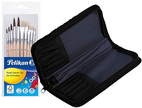 Pelikan 700405 Pinsel Starter-Set mit 5 Haar- und 5 Borstenpinseln (Haar- und Borstenpinsel, Pinsel + Pinseltasche)