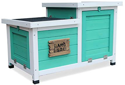 Dehner Nagerschlafhaus Happy Home Teatro, ca. 70 x 43 x 45 cm, Tannenholz, türkis/weiß