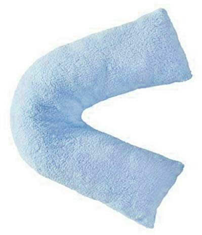 NIGHTZONE Teddy V Shaped complete pillow or Case for support Maternity, Neck, Back, Soft Warm Plush Cosy Fleece Cover (Teddy V Pillow Blue, Complete Pillow)