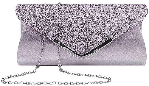 MEGAUK Damen Clutch Glitzer Elegant Abendtasche Glänzend Handtasche Envelope Tasche Strass Unterarmtasche mit Kette für Hochzeit Wedding Prom Party (Bling Grau)