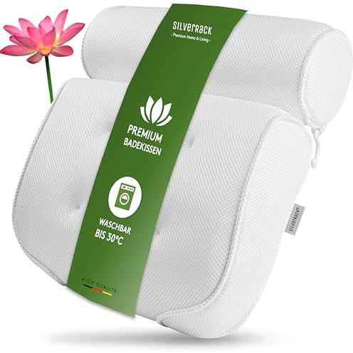 SilverRack Badewannenkissen MEDIUM-WEICH [Weiß 3D] - Nackenkissen für Badewanne mit Saugnäpfen als Badewannen-Zubehör - Kissen für Badewanne - Badekissen mit ergonomischer Passform
