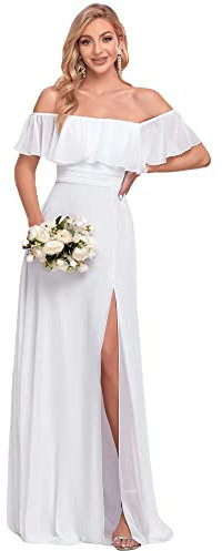 Ever-Pretty Fendue Robe de Demoiselle d'honneur Soirée Femme Longue Cérémonie Blanc 38