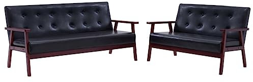 vidaXL Sofa 2-tlg. Loungesofa Polstersofa Ledersofa Sessel Sitzmöbel Sofagarnitur Couchgarnitur Polstermöbel Couch Schwarz Kunstleder