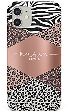 Tirita Personalised Phone Case for iPhone 12 & 12 Pro – Hard Case or Cover With Custom Name or Initials – Cute Personalised Gift for Women or Girls [22. Leopard Print Animal]